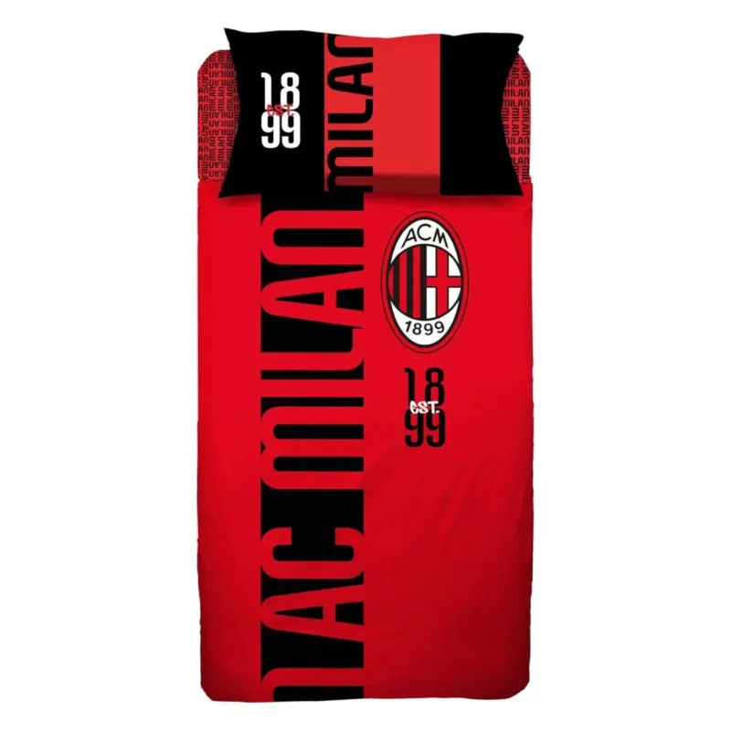 Ultimissimo Modello Completo Lenzuola Singolo AC Milan – Ufficiale in Cotone 100% Rosso Nero