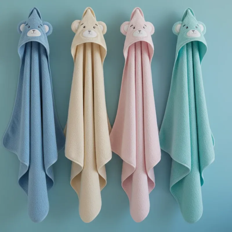 Offerta Lampo Triangolo baby con cappuccio animaletto in cotone 370 gsm linea oro – celeste, tiffany, rosa, beige