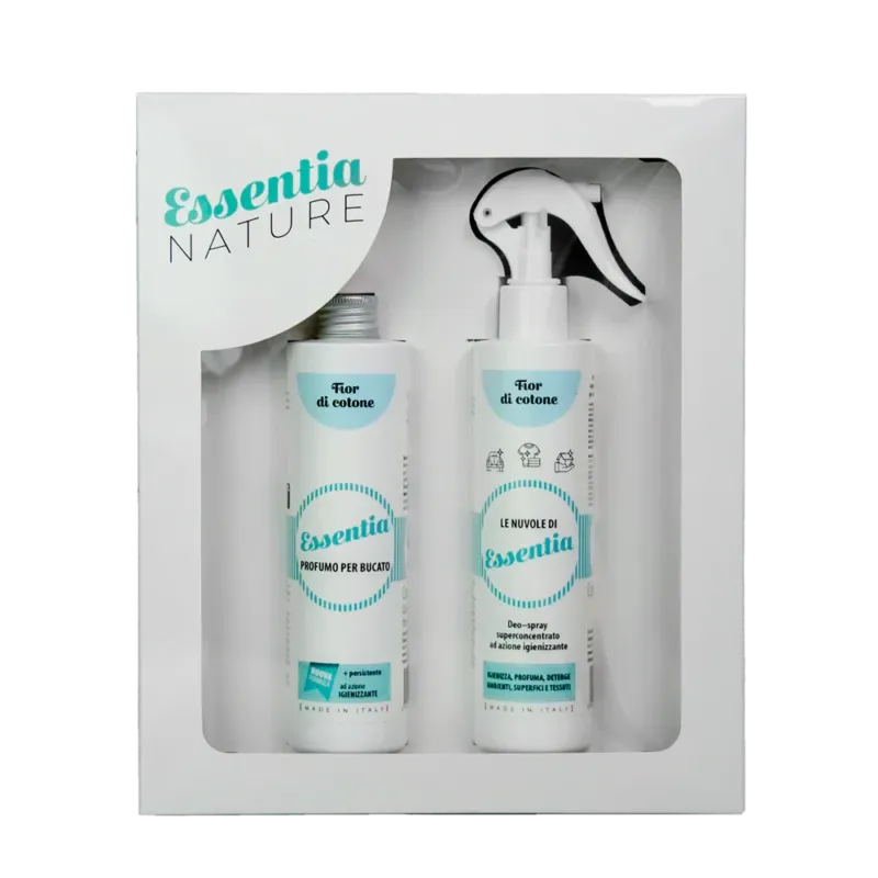 Gift Box Nuvole Spray Igienizzante profumato + Profumo Bucato 250 ml Fior di Cotone - Essentia Direttamente Dal Produttore
