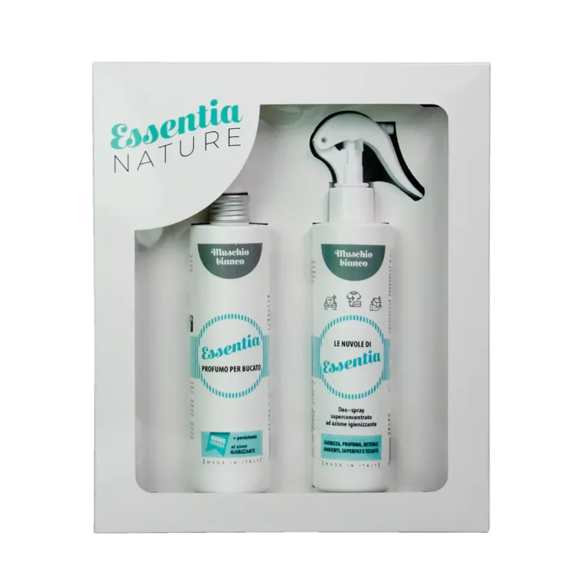 Gift Box Nuvole Spray Igienizzante profumato + Profumo Bucato 250 ml Muschio Bianco - Essentia Prezzo Conveniente